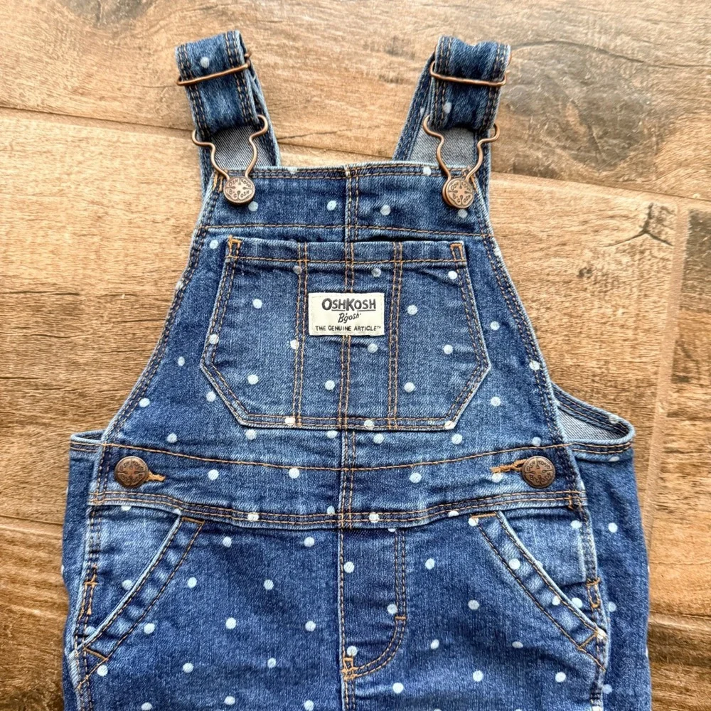 OshKosh B'gosh Baby Polka Dot Denim Bib Overalls Kids,Blue, 12M